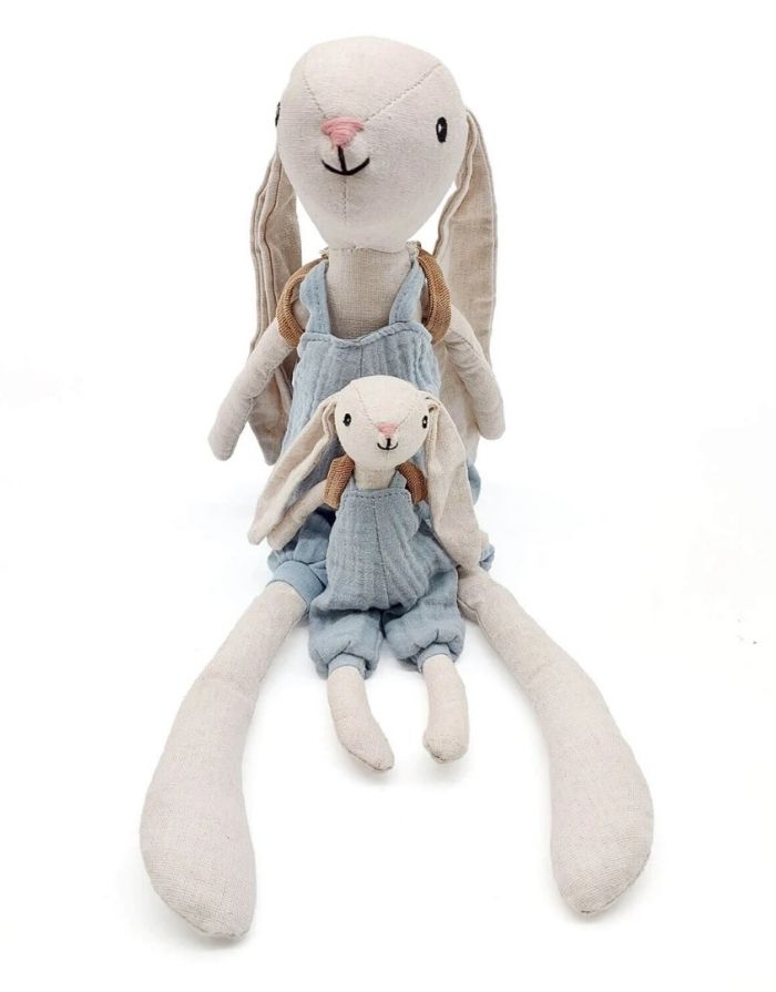 Mea Lini Stofftier Hase Hugo klein aus Leinen und Baumwolle in natürlichen Pastelltönen.