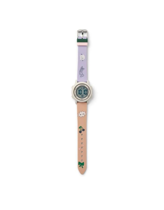 Digitale Kinderarmbanduhr SUSSI in Mood Pale Tuscany von Liewood mit bunten Details, Silikonarmband und Digitalanzeige.