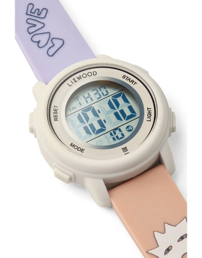 Digitale Kinderarmbanduhr SUSSI in Mood Pale Tuscany von Liewood mit bunten Details, Silikonarmband und Digitalanzeige.