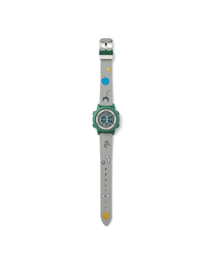 Digitale Kinderarmbanduhr SUSSI von Liewood mit bunten Details, Silikonarmband und Digitalanzeige.