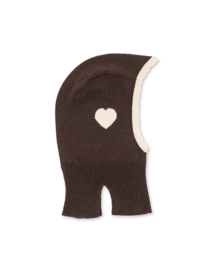  Warme Balaclava Colette von Konges Sløjd in Chocolate Brown aus 100 % Wolle mit klassischen Rippensäumen.