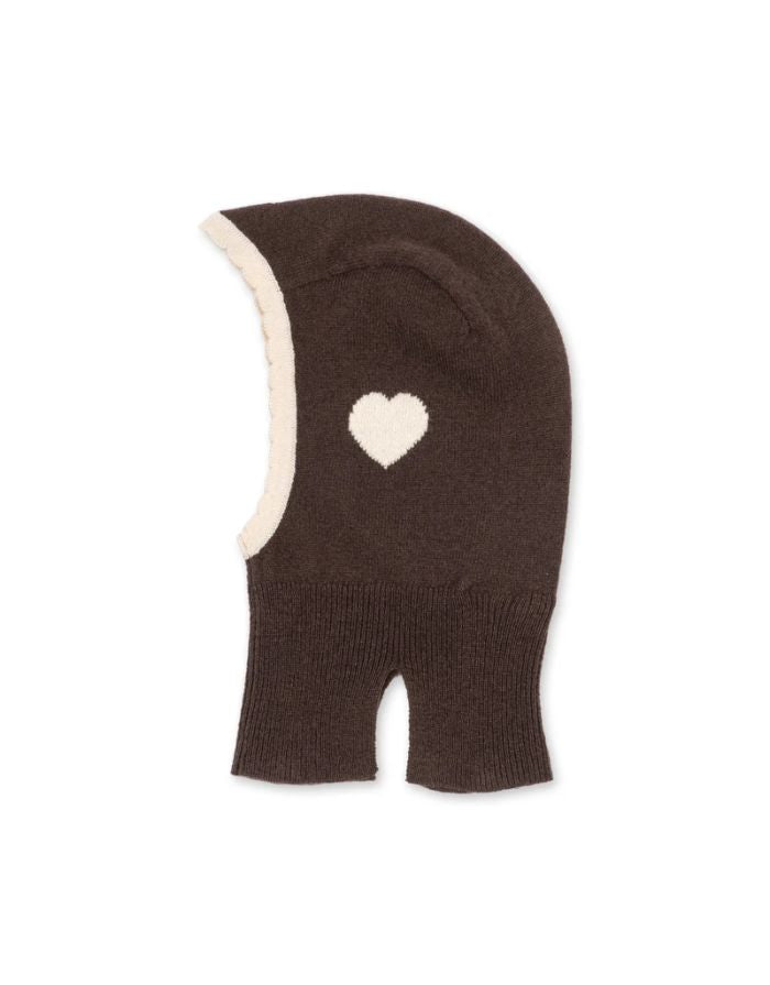  Warme Balaclava Colette von Konges Sløjd in Chocolate Brown aus 100 % Wolle mit klassischen Rippensäumen.