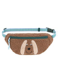 Braune Bauchtasche Tiny Team Hund von LÄSSIG mit Teddy-Fleece, 3-D-Hundestickerei und verstellbarem Gurt für Kinder.