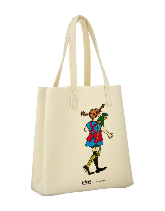 Pippi Langstrumpf Beutel aus Filz-ähnlichem recyceltem Material, 40 x 40 cm, mit Pippi-Motiv, ideal für Alltag und Einkäufe