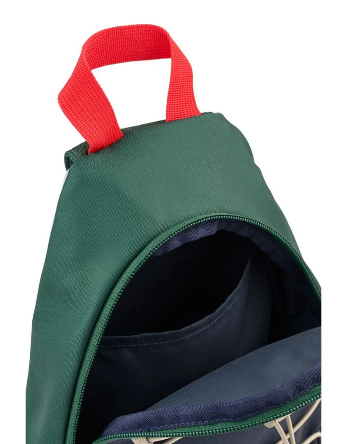 Liewood Ein-Schulter-Rucksack Phoenix in Classic Navy Multi Mix mit verstellbarem Schultergurt und 5 Litern Fassungsvermögen offen.