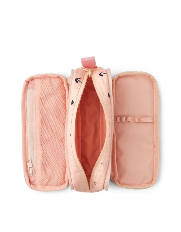 Liewood Federmäppchen Cherry Heart/Rosey mit mehreren Reißverschlussfächern und praktischem Organisationssystem geöffnet