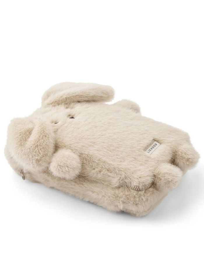 Liewood Federmäppchen Shannon in Mist mit Kaninchen-Details, zwei Reißverschlussfächern und praktischer Innenaufteilung von der Seite