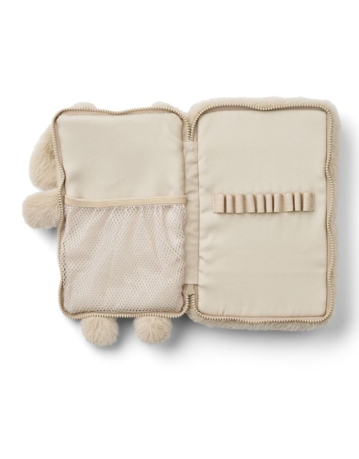 Liewood Federmäppchen Shannon in Mist mit Kaninchen-Details, zwei Reißverschlussfächern und praktischer Innenaufteilung von innen 
