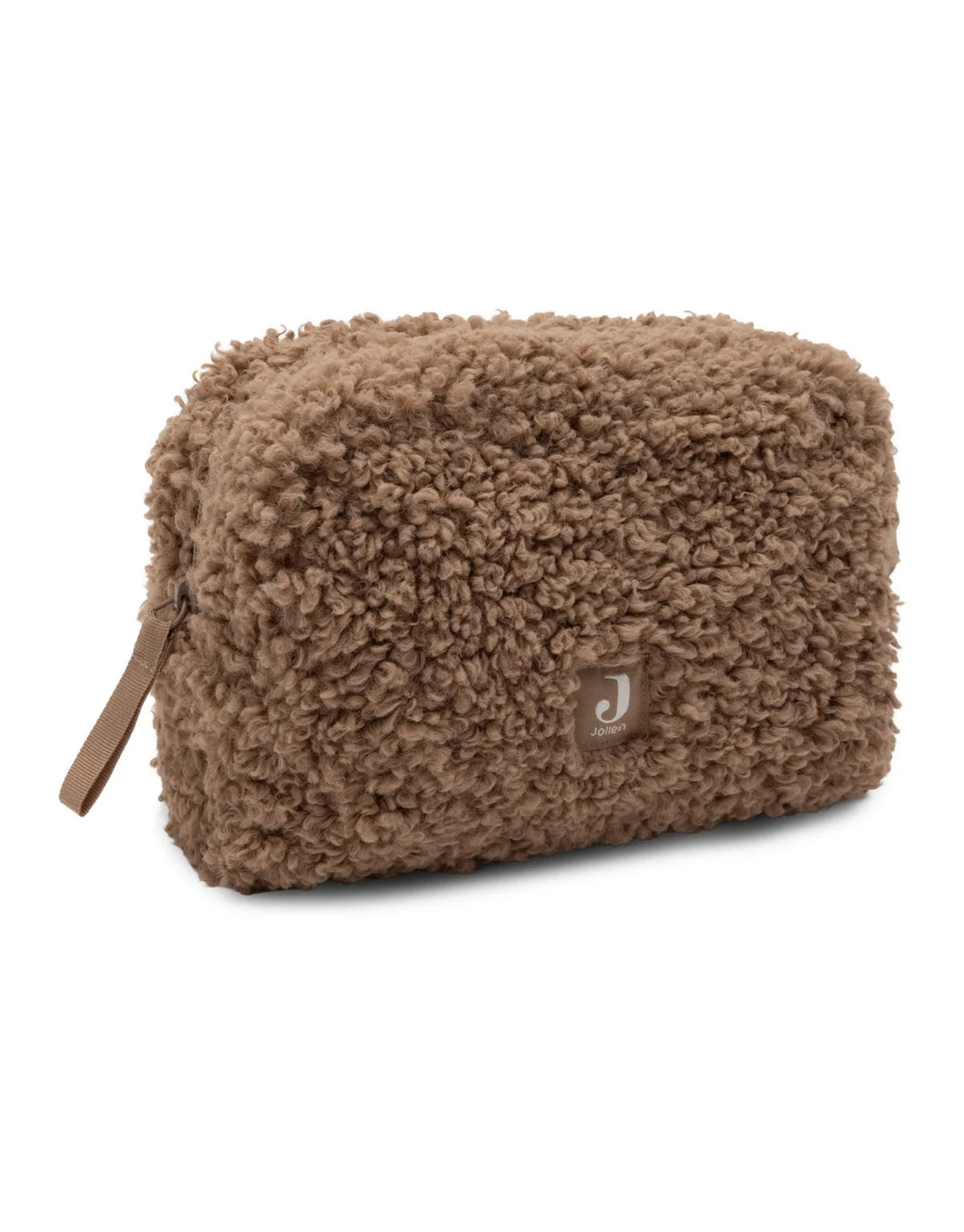 Dunkelbraune Pouch Curle Dark Hazel von Jollein aus weichem Curlé-Material mit herzchengemustertem Innenfutter.