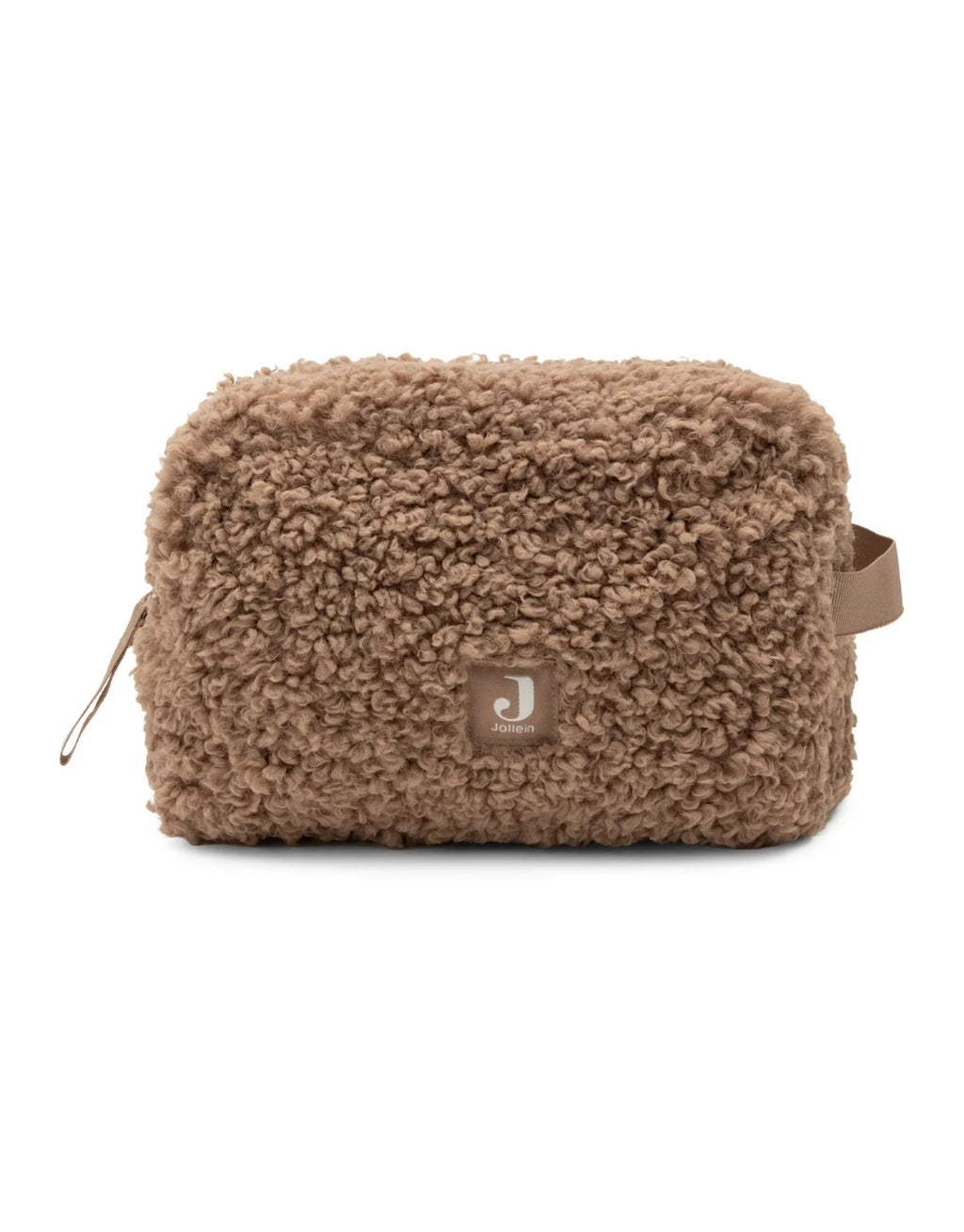 Dunkelbraune Pouch Curle Dark Hazel von Jollein aus weichem Curlé-Material mit herzchengemustertem Innenfutter.