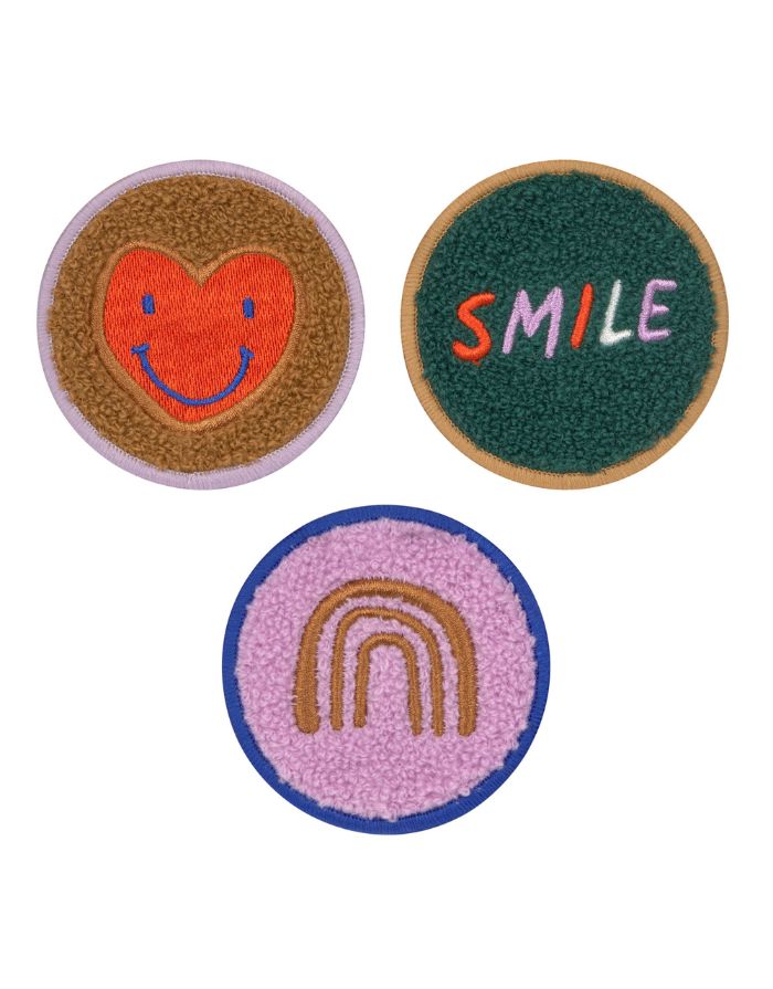 LÄSSIG Patches Set Little Gang Smile Heart mit Smiley- und FUN-Motiv aus 100 % Polyester, zum individuellen Gestalten von Taschen und Rucksäcken.