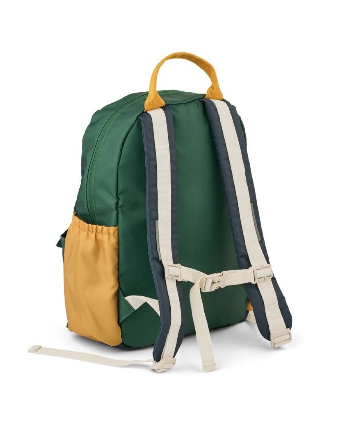 Liewood Rucksack Lennon in Garden Green Multi Mix mit Laptopfach, Flaschentasche und gepolsterten Schultergurten von hinten