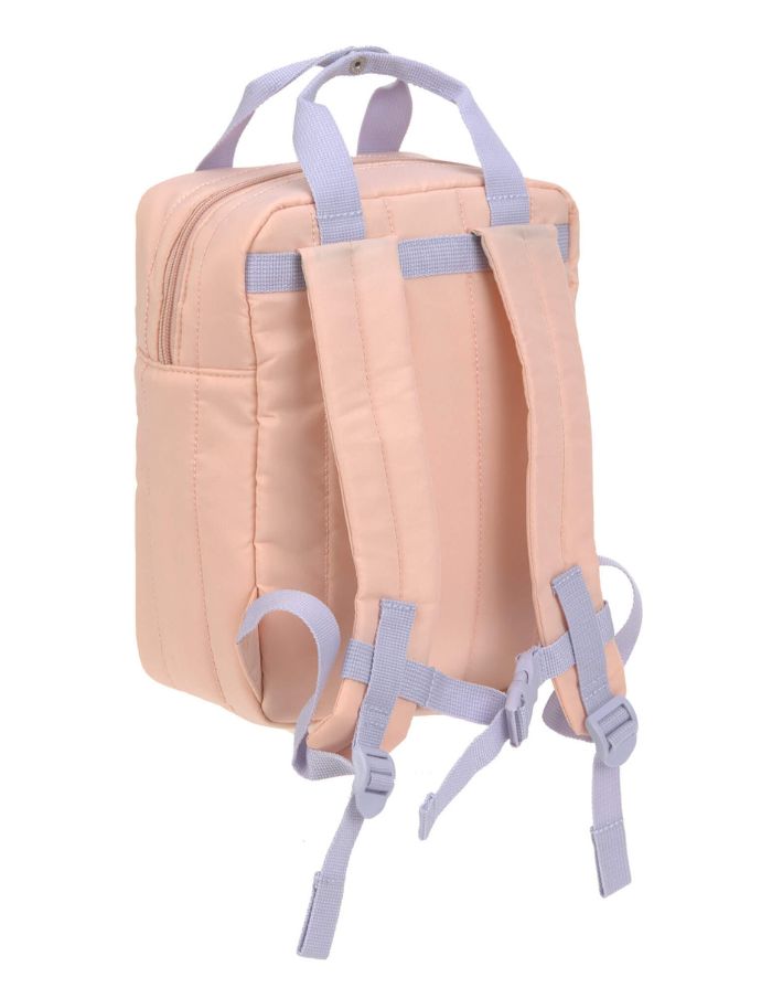 Kinderrucksack Square Little Gang von Lässig in Cherry Peach mit gestepptem Oberstoff, Stickereien und 7 l Volumen, aus recyceltem Polyester, ideal für Kindergarten und Ausflüge.