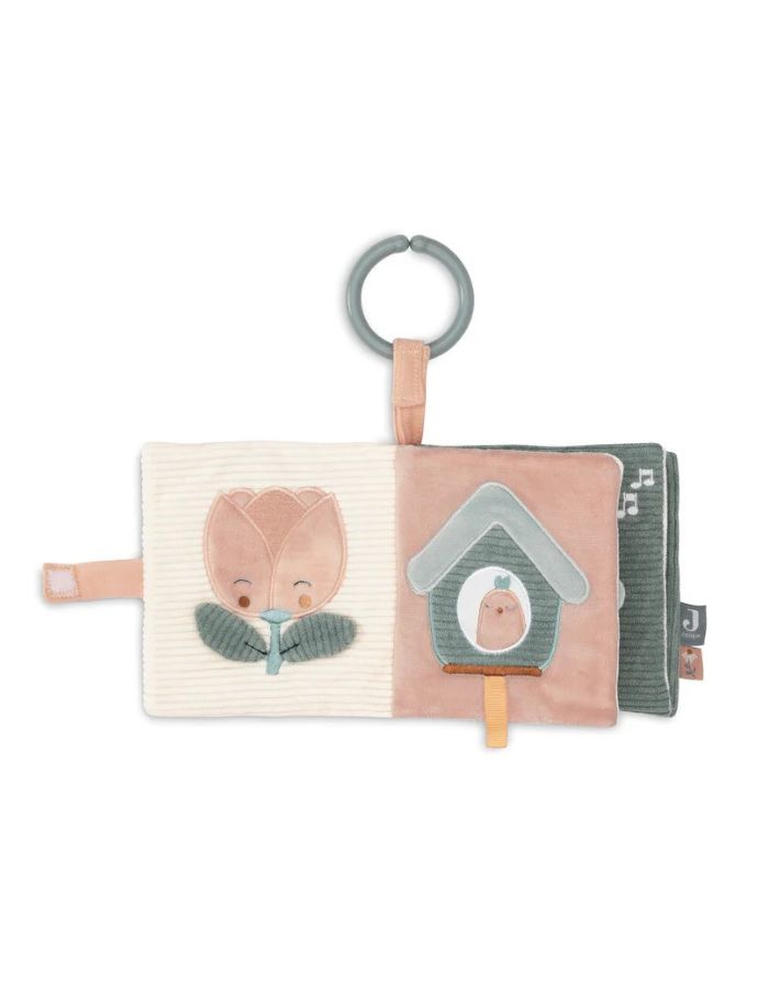 Jollein Activity Stoffbuch „Lovely Birds“ – farbenfrohes Stoffbuch mit Fee Amy, Blumen, Vogelhaus, Tulpe, Vogel und sternförmigem Spiegel, aus Polyester, CE-zertifiziert.