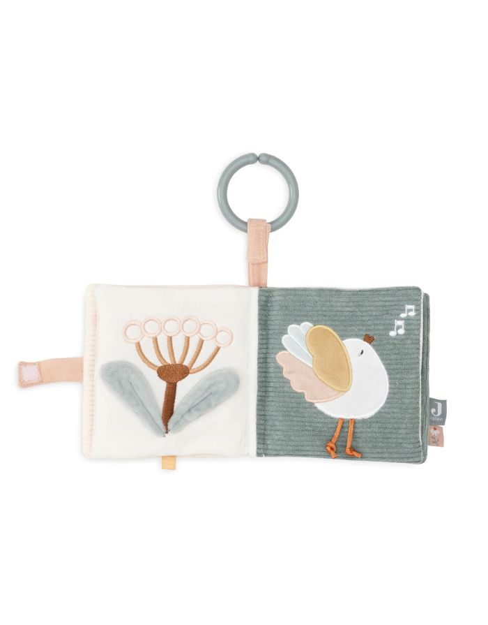 Jollein Activity Stoffbuch „Lovely Birds“ – farbenfrohes Stoffbuch mit Fee Amy, Blumen, Vogelhaus, Tulpe, Vogel und sternförmigem Spiegel, aus Polyester, CE-zertifiziert.