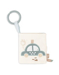 Jollein Activity Stoffbuch „On The Go“ – weiches Stoffbuch in Sea Green und Cloud Blue mit Knisterelementen, Schnüren, Spiegeln und Schlüsselanhänger, CE-zertifiziert.