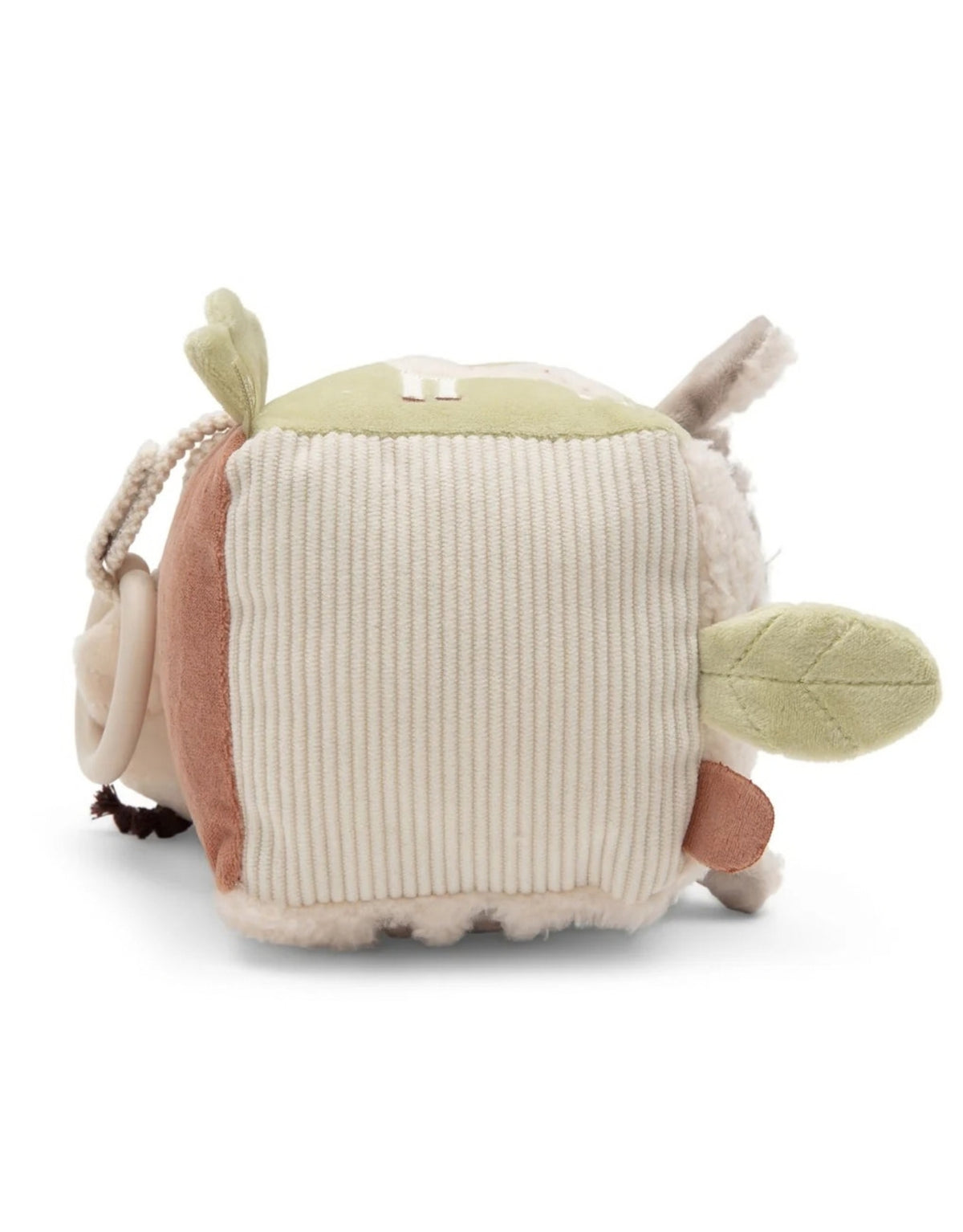 Weicher Aktivitäten-Würfel Barn Buddies von Jollein mit Bauernhoftieren, Spiegel, Knisterelementen und Glöckchen für Babys mit schlichter Seite