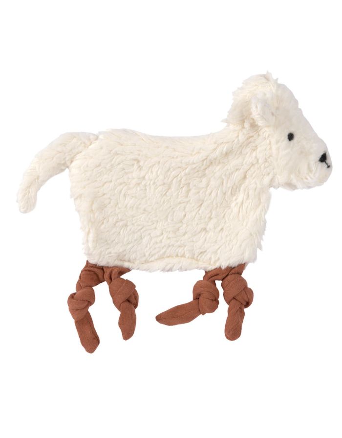 LÄSSIG Schnuffeltuch Tiny Farmer Schaf aus weißer Bio-Baumwolle, mit Schnullerhalter an den Beinen, GOTS-zertifiziert, weiches Kuscheltuch für Babys ab 2 Monaten.