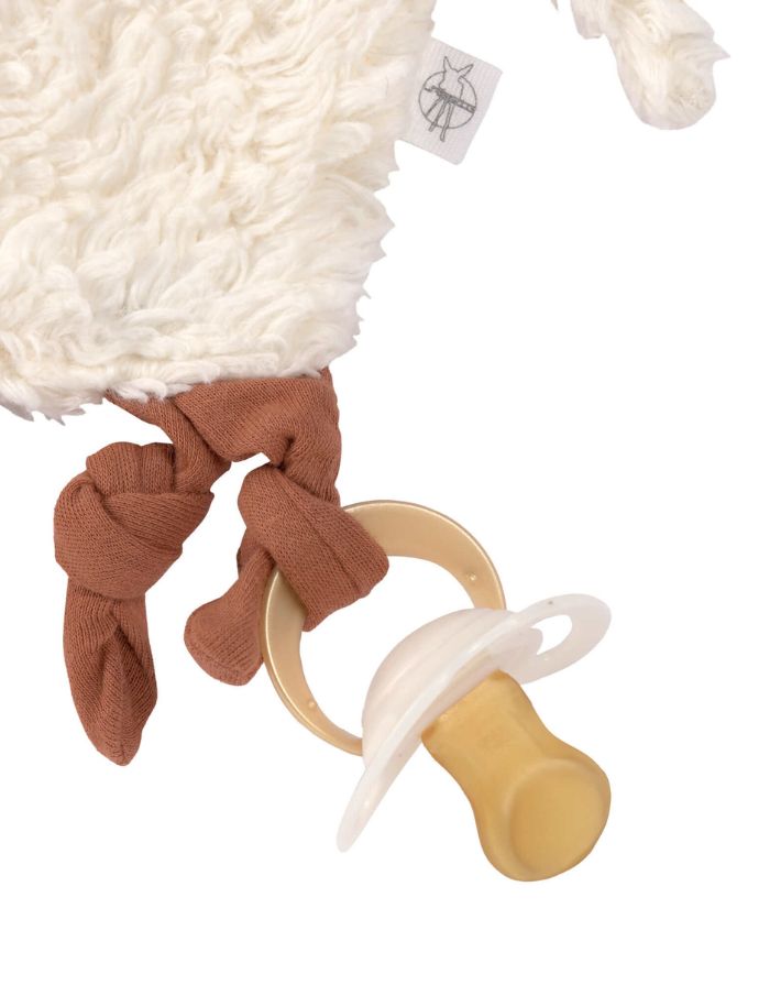 LÄSSIG Schnuffeltuch Tiny Farmer Schaf aus weißer Bio-Baumwolle, mit Schnullerhalter an den Beinen, GOTS-zertifiziert, weiches Kuscheltuch für Babys ab 2 Monaten.