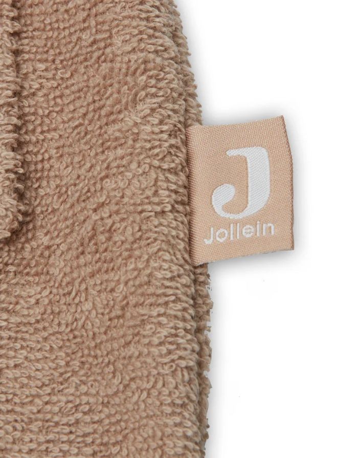 Jollein Kinderbademantel in der Farbe Biscuit aus weichem Baumwollfrottee mit Kapuze und Gürtel.