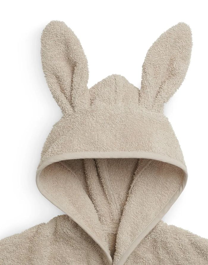 Weicher Jollein Kinderbademantel aus Baumwollfrottee mit Kapuze und Gürtel für Kinder von 12 bis 24 Monaten.