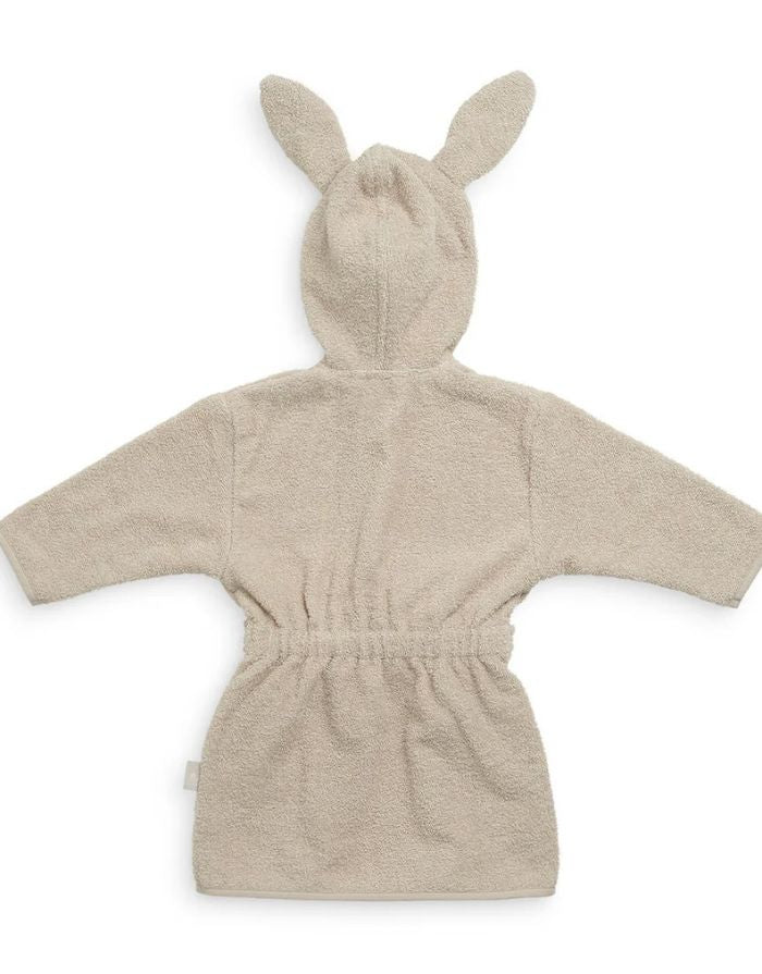 Weicher Jollein Kinderbademantel aus Baumwollfrottee mit Kapuze und Gürtel für Kinder von 12 bis 24 Monaten.