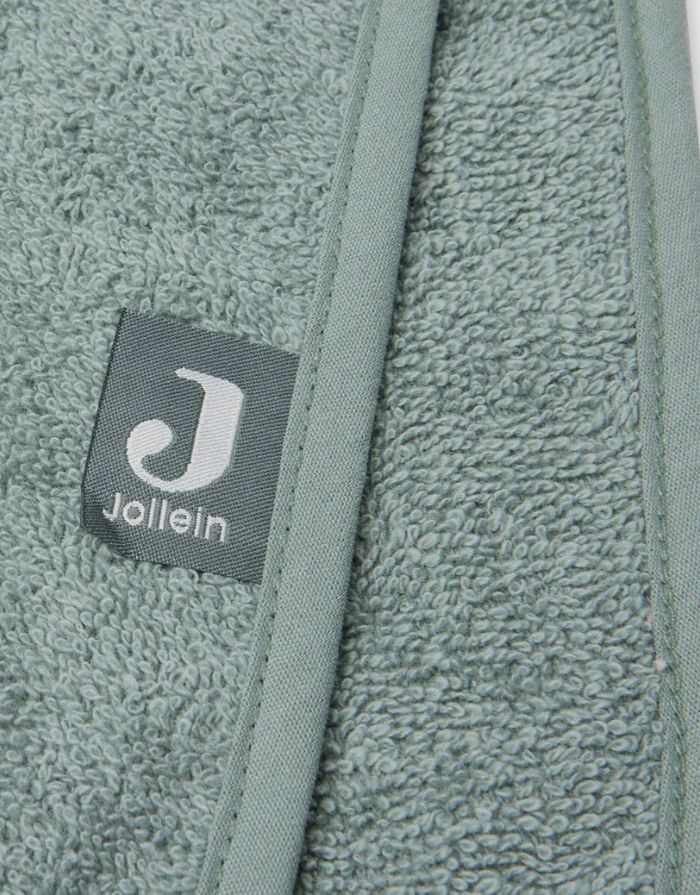 Jollein Badeponcho aus weichem Baumwollfrottee in der Farbe Ash Green mit Kapuze.