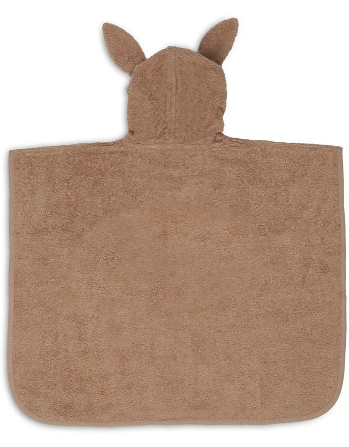Jollein Badeponcho aus weichem Baumwollfrottee in der Farbe Biscuit mit Kapuze.
