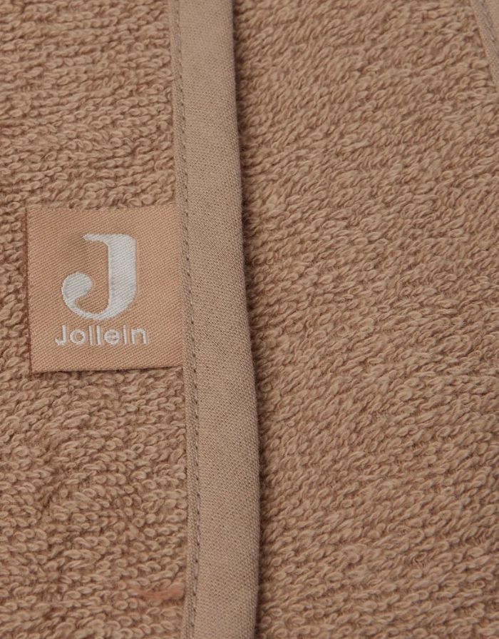 Jollein Badeponcho aus weichem Baumwollfrottee in der Farbe Biscuit mit Kapuze.