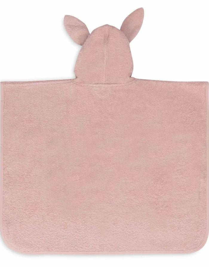 Jollein Badeponcho aus weichem Baumwollfrottee in der Farbe Wild Rose mit Kapuze.