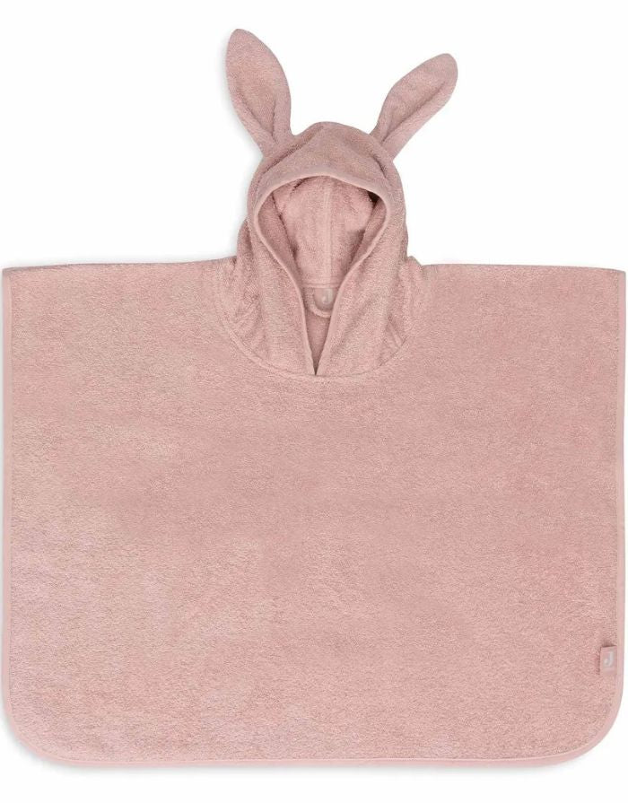 Jollein Badeponcho aus weichem Baumwollfrottee in der Farbe Wild Rose mit Kapuze.