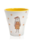  Mea Lini Melaminbecher Hase Hedda gelb mit Punkten und Hasenmotiv für Kinder.