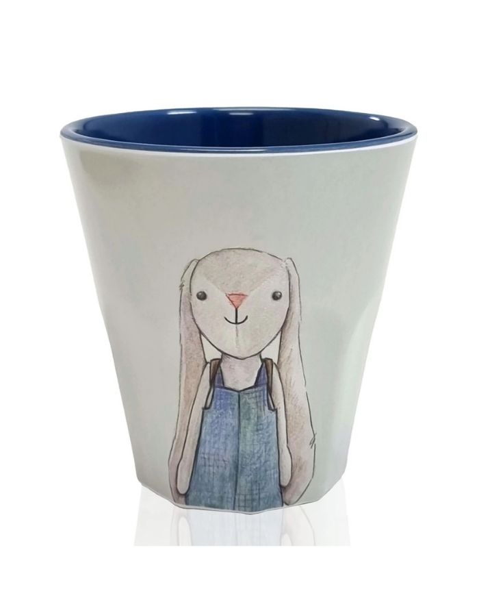 Mea Lini Melaminbecher Hase Hugo blau mit Hasenmotiv für Kinder.
