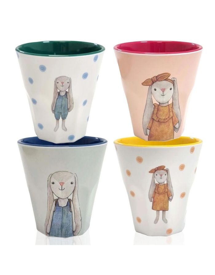 Mea Lini Melaminbecher Hase Hugo blau mit Hasenmotiv für Kinder.