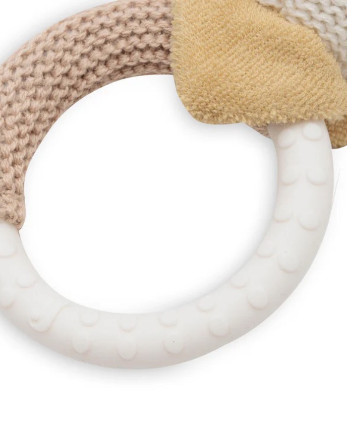 Jollein Beißring „Hund Mick“ – weicher Silikon-Beißring mit gestricktem Hundekopf, CE-zertifiziert, lindert Zahnungsschmerzen.