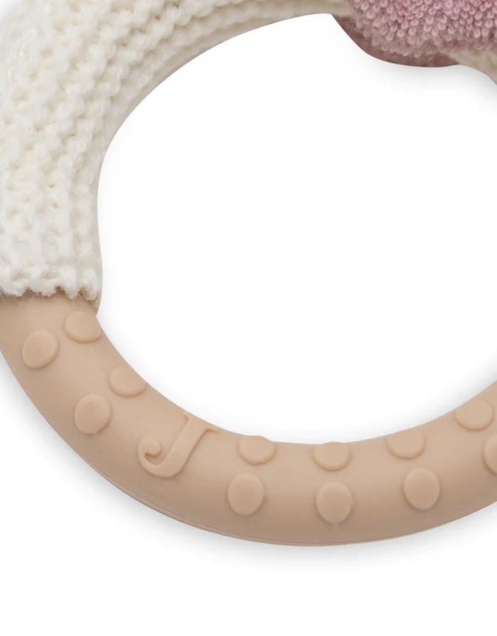Jollein Beißring „Katze Jill“ – weicher Silikon-Beißring mit gestricktem Katzenkopf, CE-zertifiziert, lindert Zahnungsschmerzen.