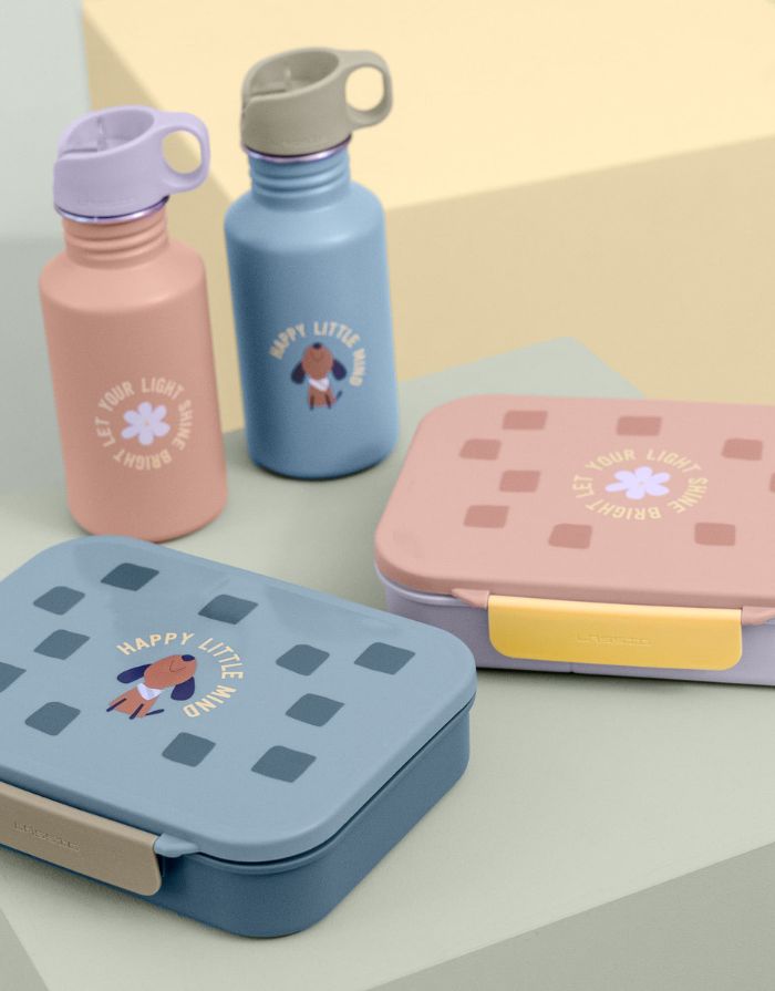 Bento Lunchbox von LÄSSIG in Rosa/Lila aus der Pattern Party Kollektion, mit Trennwänden, herausnehmbarem Einsatz und Silikondeckel – ideal für Kindergarten, Schule und Ausflüge.