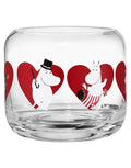 Moomin Teelichtglas Hearts, Ø 9 cm, Höhe 8 cm, mit Herz-Illustration, geeignet für Teelichter oder kleine Snacks, handwaschbar.