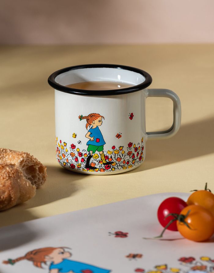 Pippi Langstrumpf Emaillebecher Be more Pippi 3,7 dl aus Carbonstahl mit Emaillebeschichtung, robust und leicht, ideal für heiße und kalte Getränke