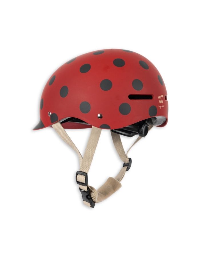 Konges Sløjd Kinder-Fahrradhelm Ladybug in Rosé mit Marienkäfer-Print, verstellbarem Verschluss, Visier und Belüftungsöffnungen
