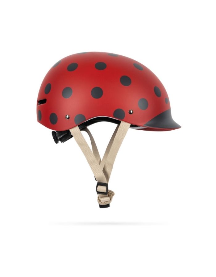 Konges Sløjd Kinder-Fahrradhelm Ladybug in Rosé mit Marienkäfer-Print, verstellbarem Verschluss, Visier und Belüftungsöffnungen