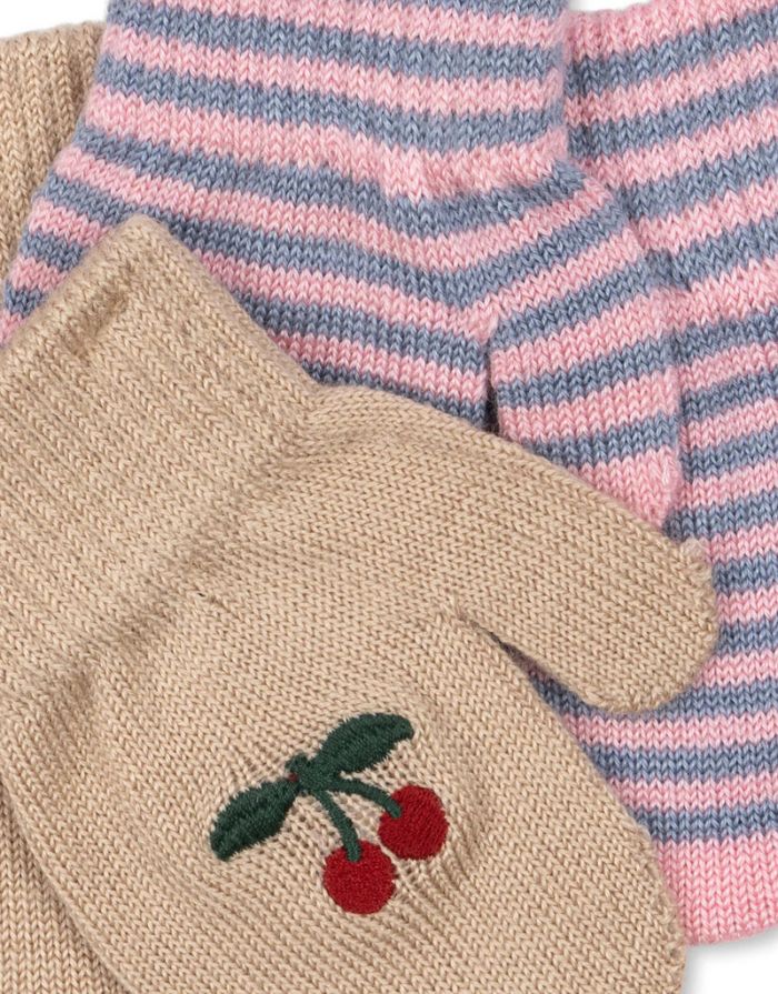 Kinderfäustlinge von Konges Sløjd im 2er-Pack in Cherry/Stripe aus Wollmischung mit Daumeneinsatz