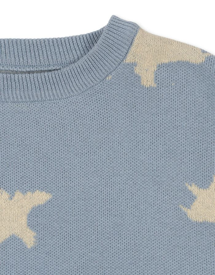 Konges Sløjd Pullover Lapis in Dino Mist aus 100 % Bio-Baumwolle mit breiten Rippsäumen und entspannter Passform.