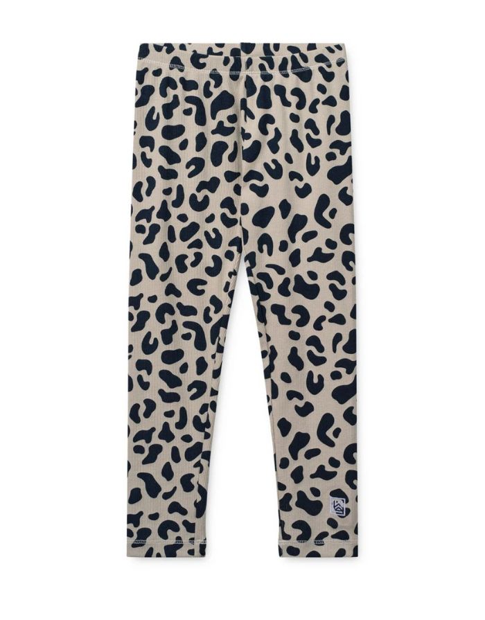 Gerippte Kinderleggings Marien von Liewood im Leo/Mist Design aus weicher Bio-Baumwolle.