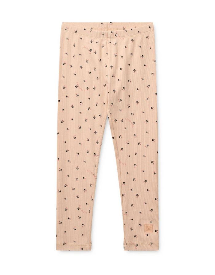 Gerippte Kinderleggings Marien von Liewood im Mini Cherry Heart/Rosey Design aus weicher Bio-Baumwolle.