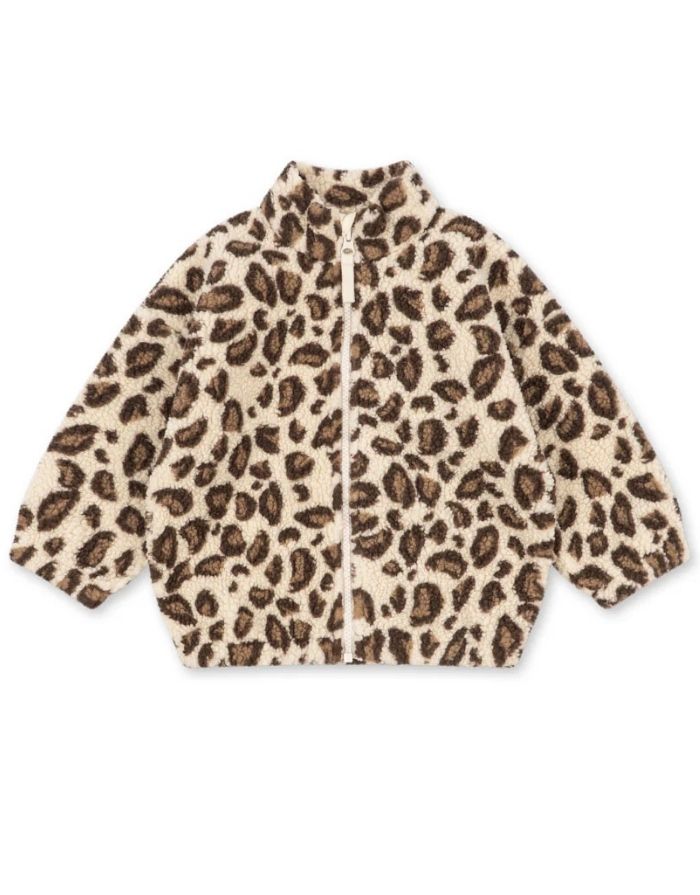 Konges Sløjd Teddyjacke Jody Leo aus recyceltem Polyester mit hohem Kragen und Reißverschluss.