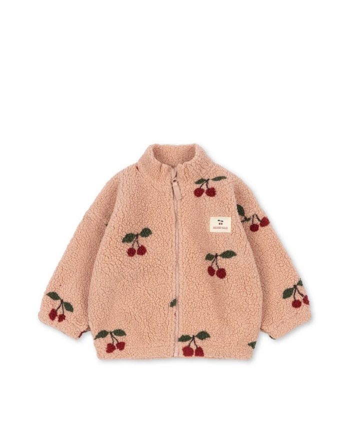 Teddyjacke Jody Ma Grande Cerise Blush in Rosa mit Kirschen von Konges Sløjd als Freisteller von vorne