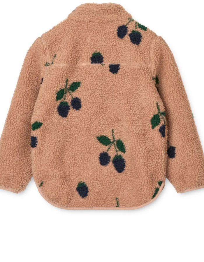 Nolan Teddyjacke von Liewood in Berry/Pale Tuscany aus kuscheligem Sherpa-Fleece mit Reißverschluss und Daumenloch – warm, weich und nachhaltig für Kinder