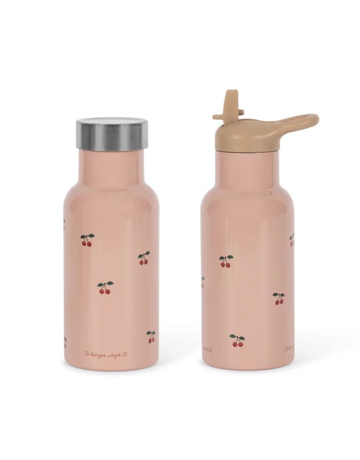 350ml Thermo Trinkflasche für Kinder von Konges Sløjd i Pink mit Kirschenmuster und Schraubdeckel