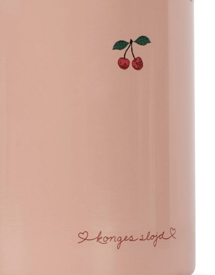 350ml Thermo Trinkflasche für Kinder von Konges Sløjd i Pink mit Kirschenmuster im Detail